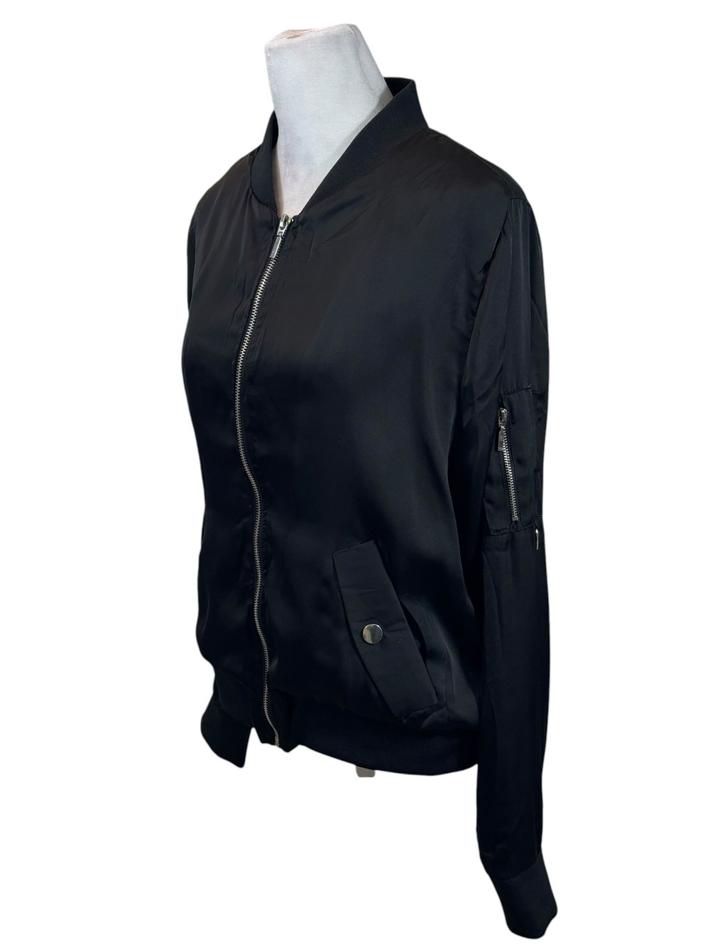 Ashley by 26 International Brand Black Satin Bomber Jacket Size Large